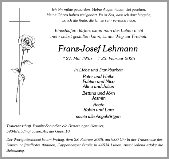 Traueranzeige von Franz-Josef Lehmann von Ruhr Nachrichten