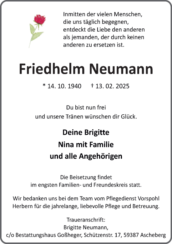 Traueranzeige von Friedhelm Neumann von Ruhr Nachrichten
