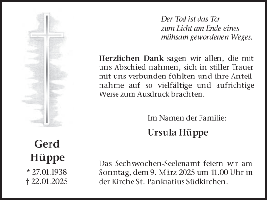 Traueranzeige von Gerd Hüppe von Ruhr Nachrichten