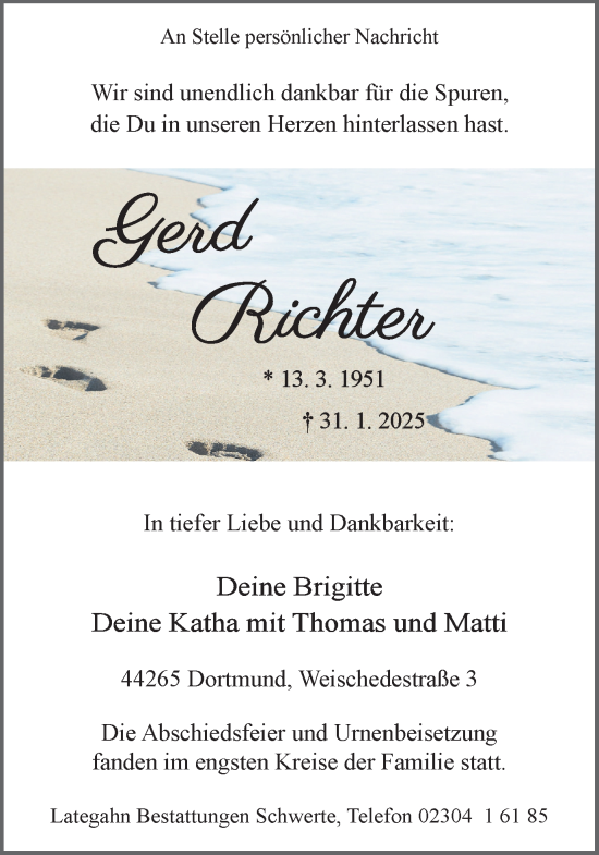 Traueranzeige von Gerd Richter von Ruhr Nachrichten