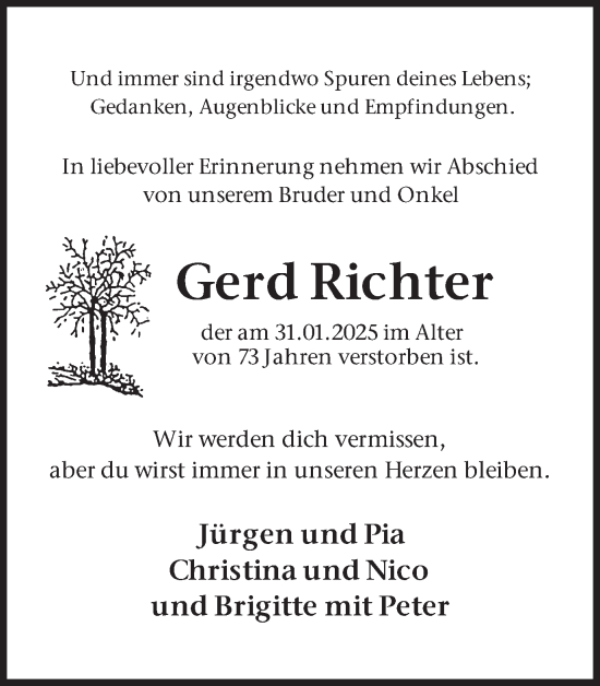 Traueranzeige von Gerd Richter von Ruhr Nachrichten
