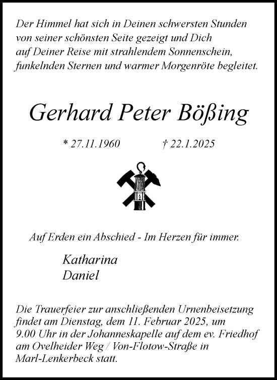 Traueranzeige von Gerhard  Bößing von Trauer Vest