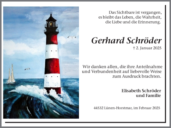 Traueranzeige von Gerhard Schröder von Lüner Anzeiger