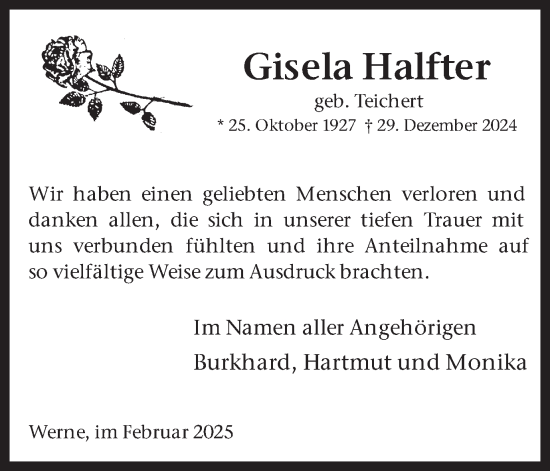 Traueranzeige von Gisela Halfter von Ruhr Nachrichten