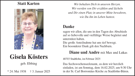 Traueranzeige von Gisela Kösters von Münsterland Zeitung