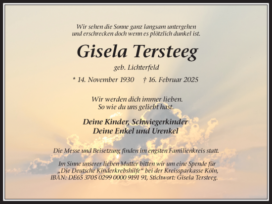Traueranzeige von Gisela Tersteeg von Trauer Vest