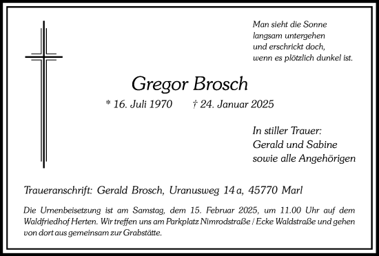 Traueranzeige von Gregor Brosch von Trauer Vest