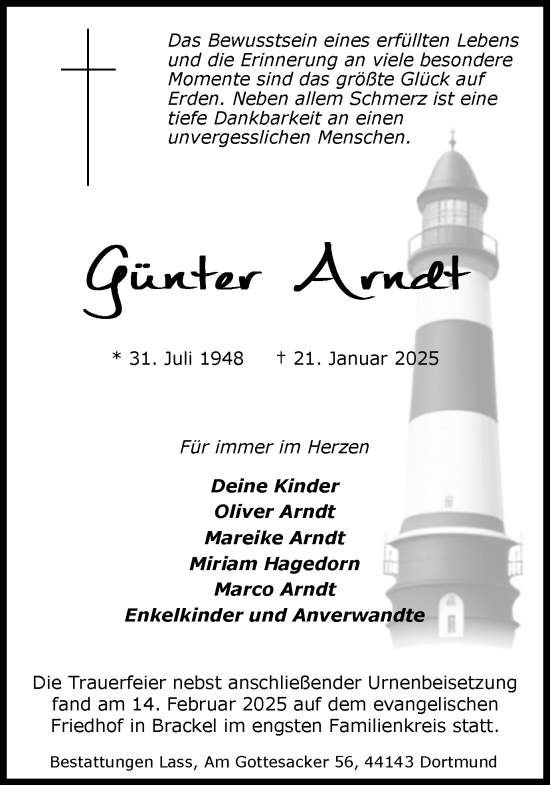 Traueranzeige von Günter Arndt von Ruhr Nachrichten