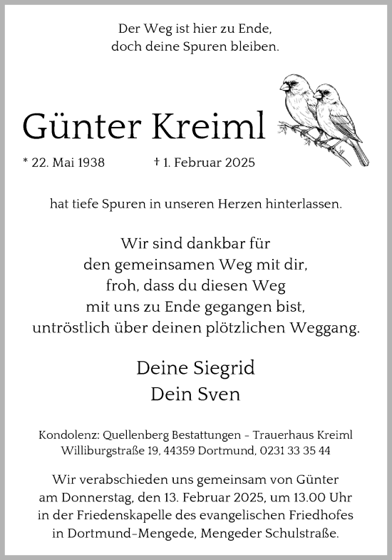 Traueranzeige von Günter Kreiml von Ruhr Nachrichten
