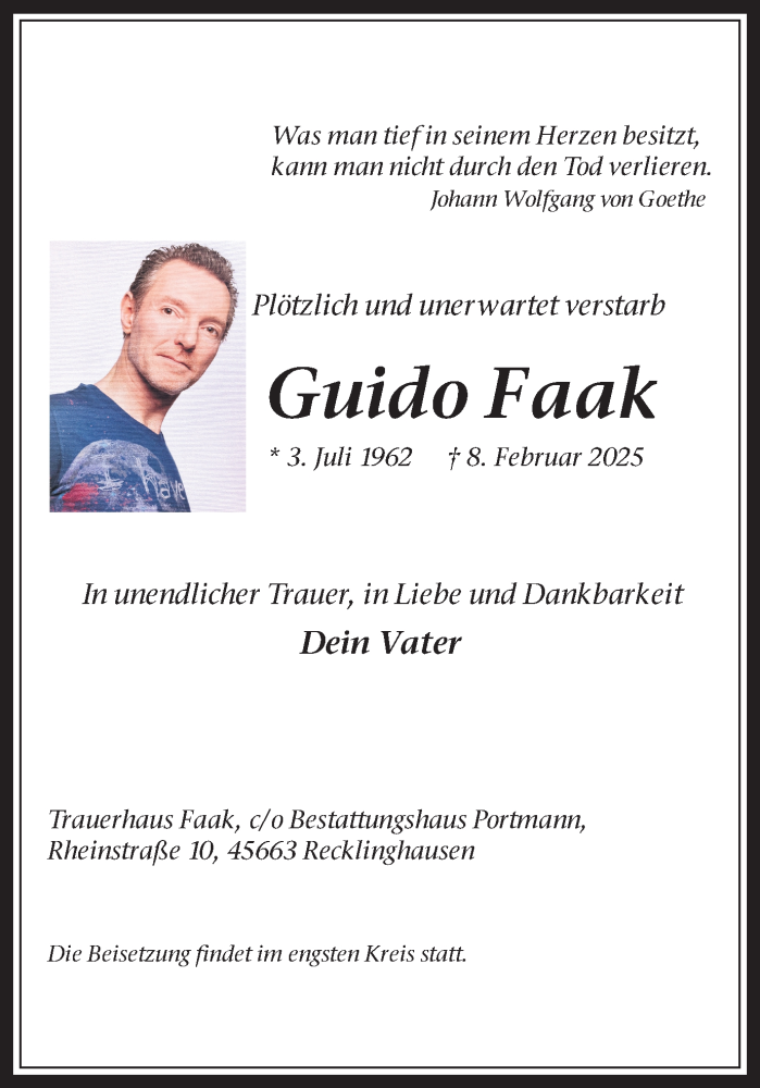  Traueranzeige für Guido Faak vom 22.02.2025 aus Trauer Vest