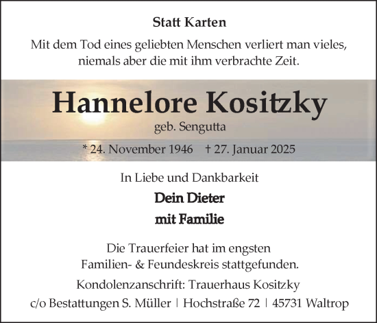 Traueranzeige von Hannelore Kositzky von Trauer Vest