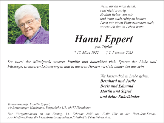 Traueranzeige von Hanni Eppert von Ruhr Nachrichten