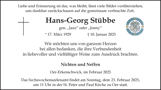 Traueranzeige von Hans-Georg Stübbe von Trauer Vest