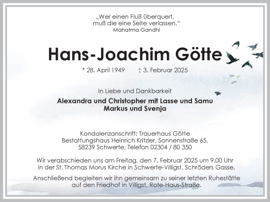Traueranzeige von Hans-Joachim Götte von Ruhr Nachrichten