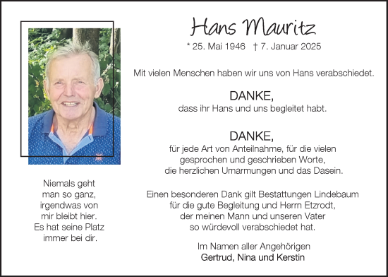 Traueranzeige von Hans Mauritz von Münsterland Zeitung