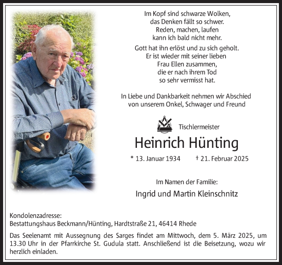 Traueranzeige von Heinrich Hünting 