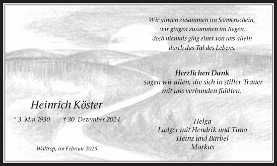 Traueranzeige von Heinrich Köster von Trauer Vest