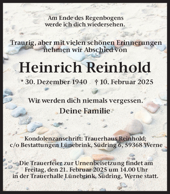 Traueranzeige von Heinrich Reinhold von Ruhr Nachrichten
