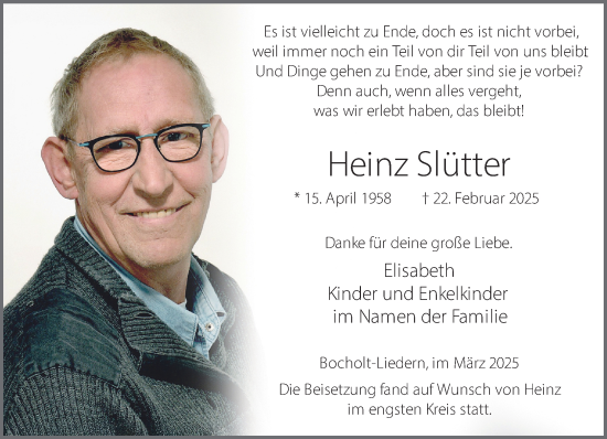 Traueranzeige von Heinz Slütter 