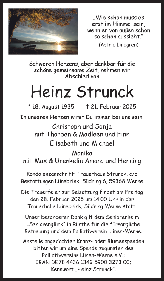 Traueranzeige von Heinz Strunck von Ruhr Nachrichten