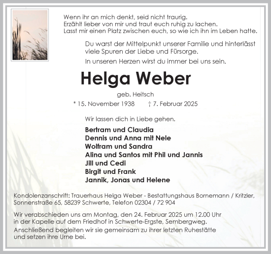 Traueranzeige von Helga Weber von Ruhr Nachrichten