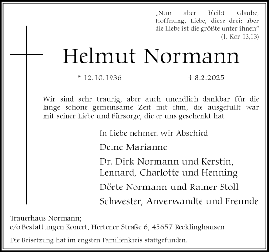 Traueranzeige von Helmut Normann von Trauer Vest
