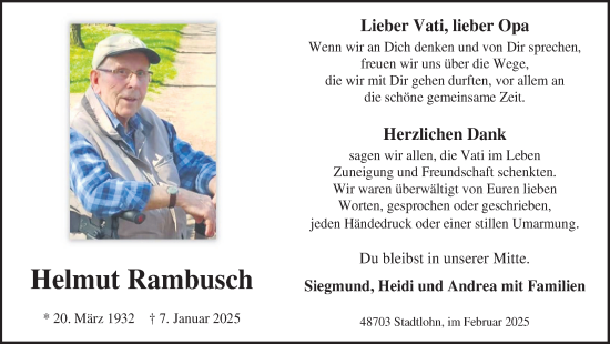 Traueranzeige von Helmut Rambusch von Münsterland Zeitung
