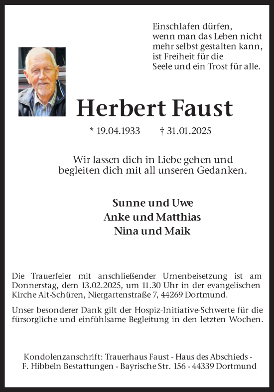 Traueranzeige von Herbert Faust von Ruhr Nachrichten