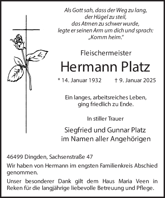 Traueranzeige von Hermann Platz 