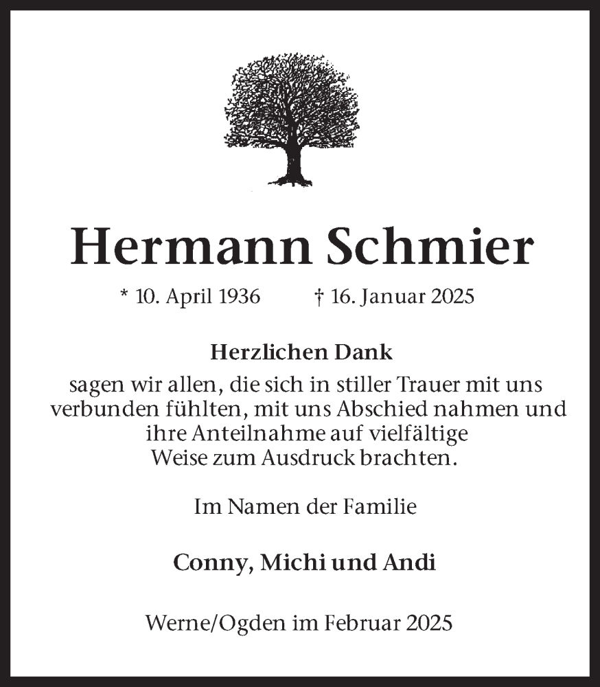  Traueranzeige für Hermann Schmier vom 08.02.2025 aus Ruhr Nachrichten