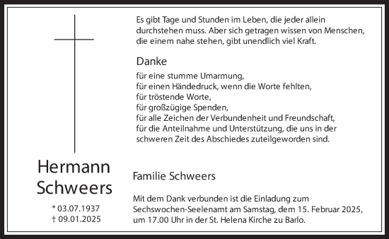 Traueranzeige von Hermann Schweers 
