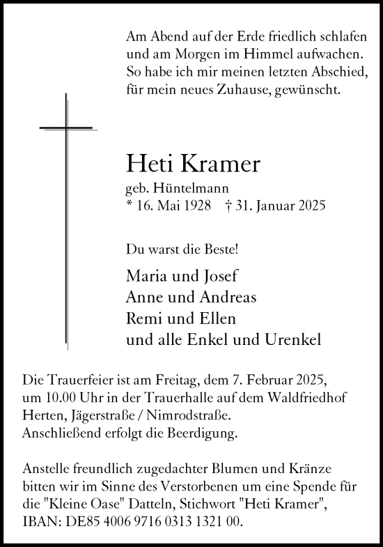 Traueranzeige von Heti Kramer von Trauer Vest