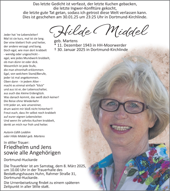 Traueranzeige von Hilde Middel von Ruhr Nachrichten