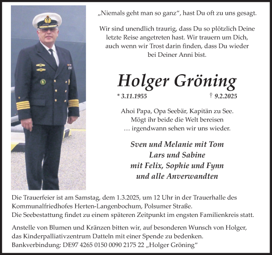 Traueranzeige von Holger Gröning von Trauer Vest