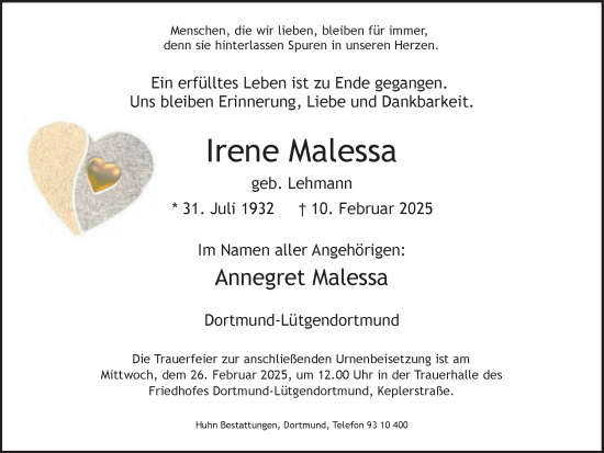 Traueranzeige von Irene Malessa von Ruhr Nachrichten