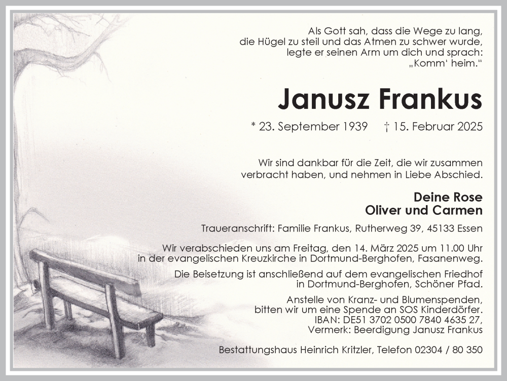  Traueranzeige für Janusz Frankus vom 22.02.2025 aus Ruhr Nachrichten