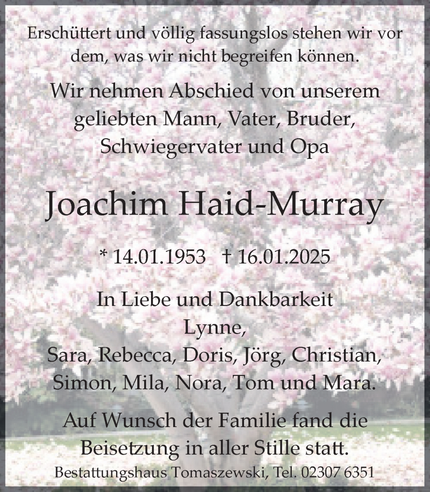  Traueranzeige für Joachim Haid-Murray vom 15.02.2025 aus Ruhr Nachrichten