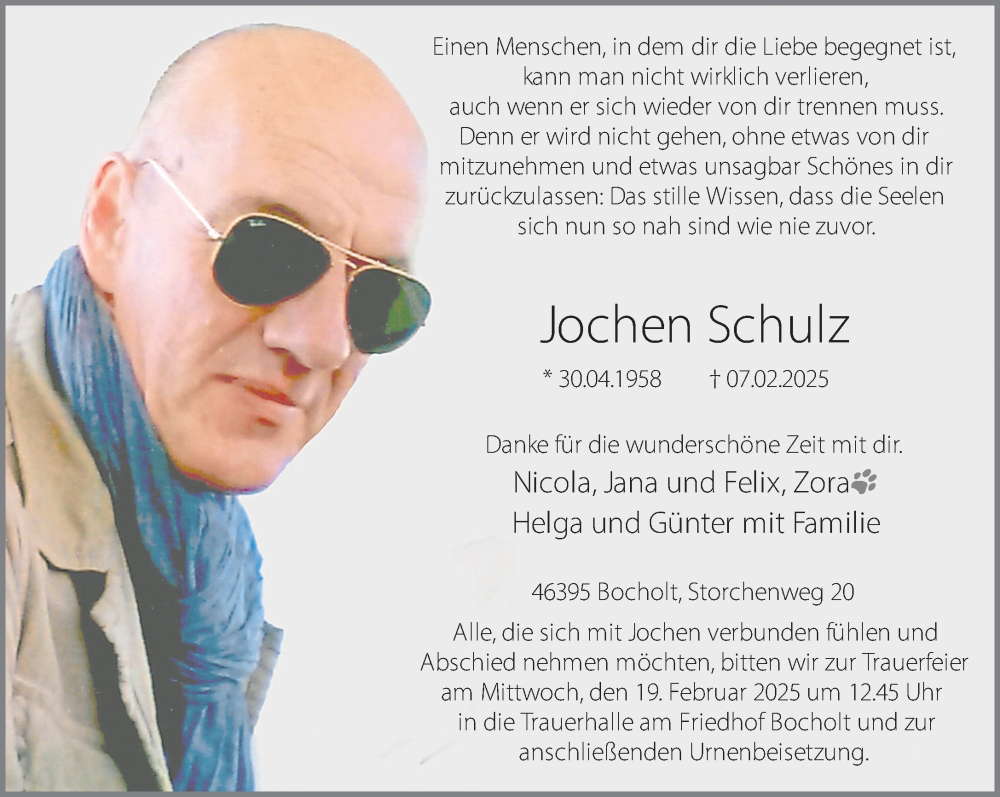  Traueranzeige für Jochen Schulz vom 15.02.2025 aus 
