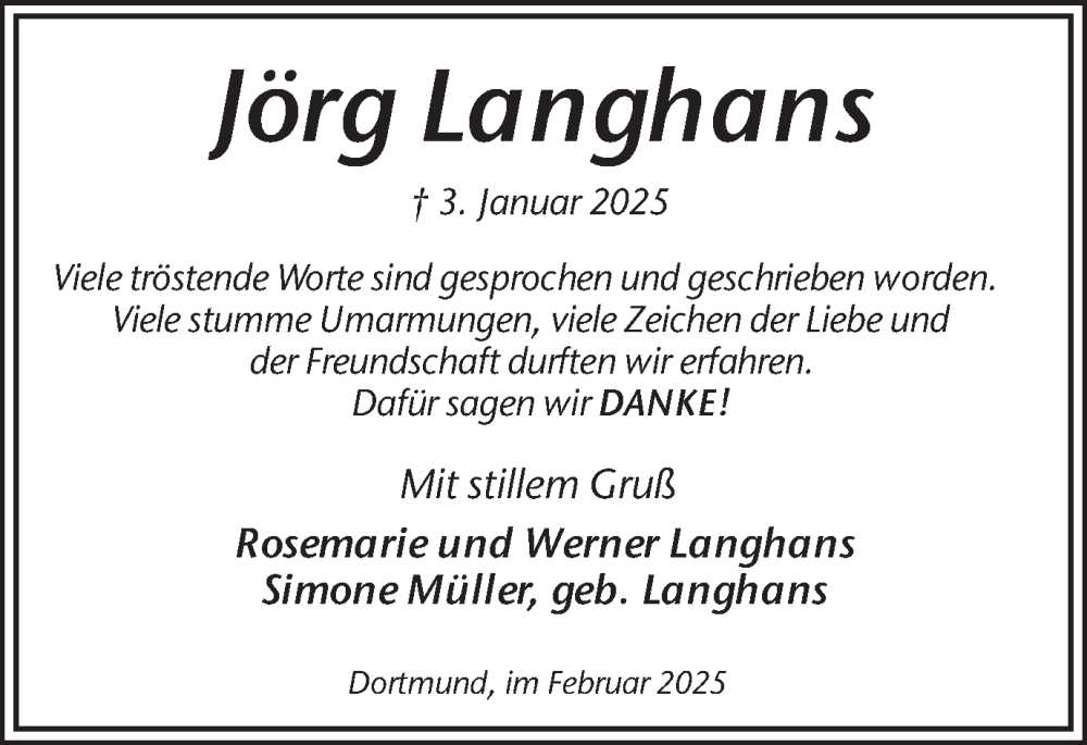  Traueranzeige für Jörg Langhans vom 08.02.2025 aus Ruhr Nachrichten