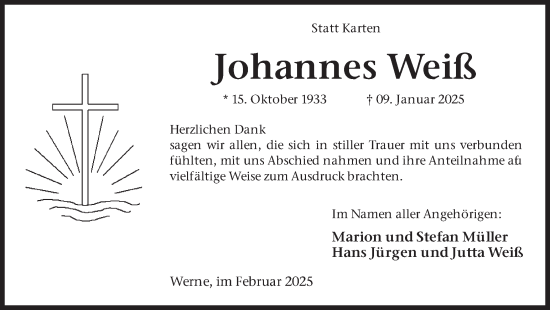 Traueranzeige von Johannes Weiß von Ruhr Nachrichten