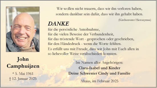 Traueranzeige von John Camphuijzen von Münsterland Zeitung