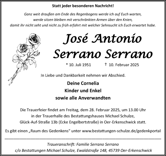 Traueranzeige von Jose Antonio Serrano Serrano von Trauer Vest