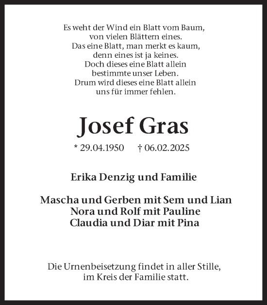 Traueranzeige von Josef Gras von Ruhr Nachrichten