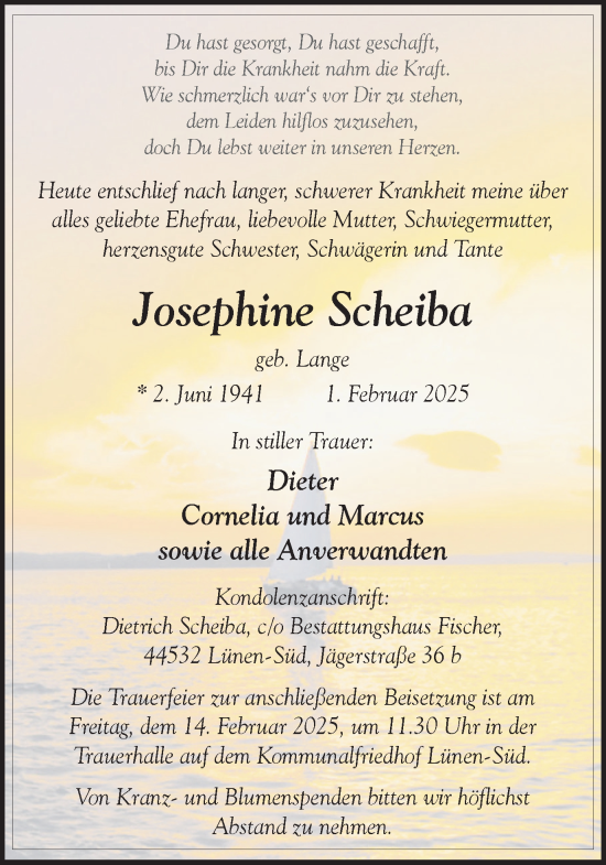 Traueranzeige von Josephine Scheiba von Lüner Anzeiger