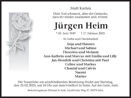 Traueranzeige von Jürgen Heim von Ruhr Nachrichten