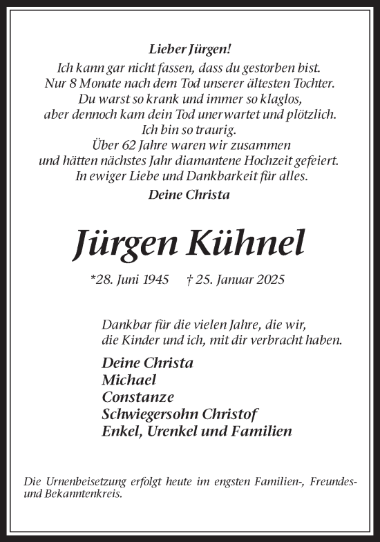 Traueranzeige von Jürgen Kühnel von Trauer Vest