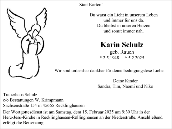 Traueranzeige von Karin Schulz von Trauer Vest