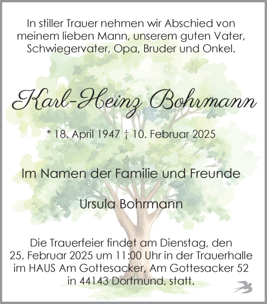 Traueranzeige von Karl-Heinz Bohrmann von Ruhr Nachrichten