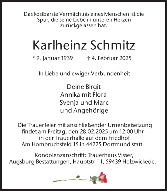 Traueranzeige von Karlheinz Schmitz von Ruhr Nachrichten