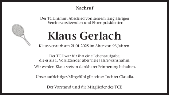 Traueranzeige von Klaus Gerlach von Ruhr Nachrichten